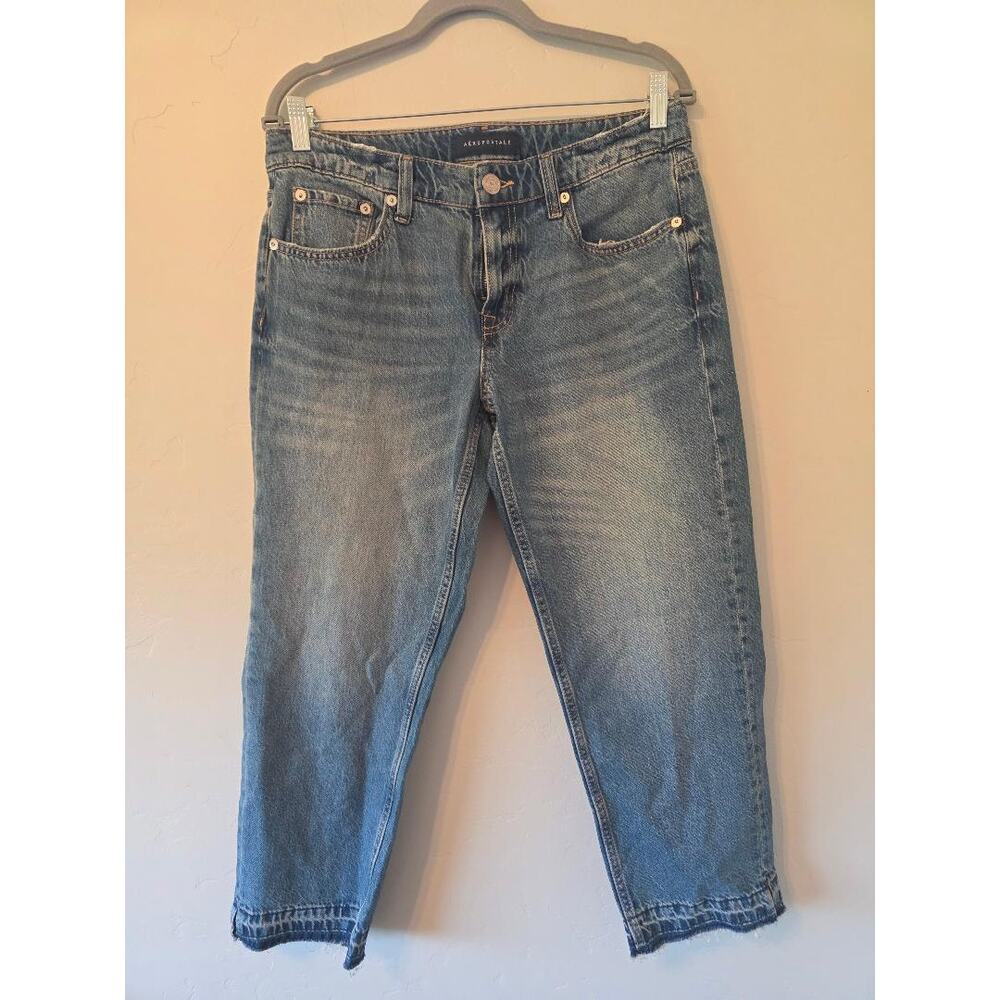 Aeropostale Y2K Low Rise Baggy Crop Jeans Frayed Hem Skater Denim Size 6